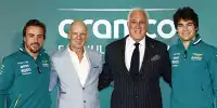 Fernando Alonso, Adrian Newey, Lawrence und Lance Stroll bei der Vorstellung von Newey