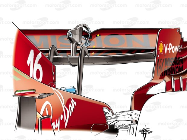 Der Heckflügel am Formel-1-Ferrari aus der Saison 2021 Der Heckflügel am Formel-1-Ferrari aus der Saison 2021