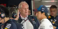 Sergio Perez und Helmut Marko in der Red-Bull-Garage
