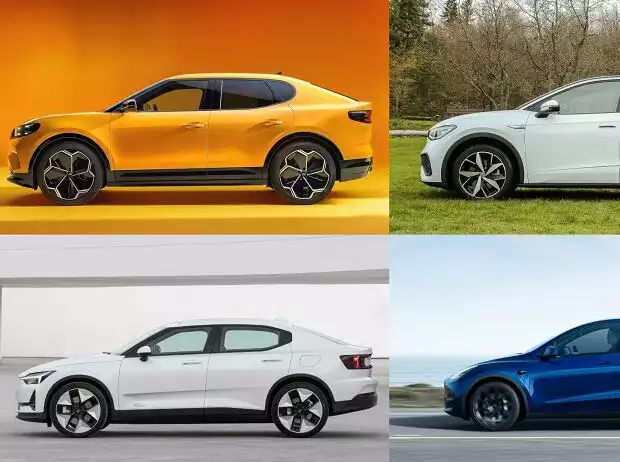 Collage: Ford Capri mit drei Konkurrenten von VW, Polestar und Tesla Titel-Bild zur News: Collage: Ford Capri mit drei Konkurrenten von VW, Polestar und Tesla