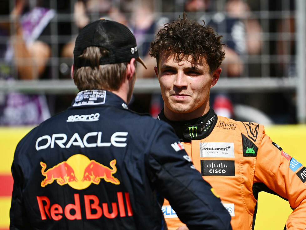 Max Verstappen (Red Bull) und Lando Norris (McLaren) beim Formel-1-Rennen in Austin 2024