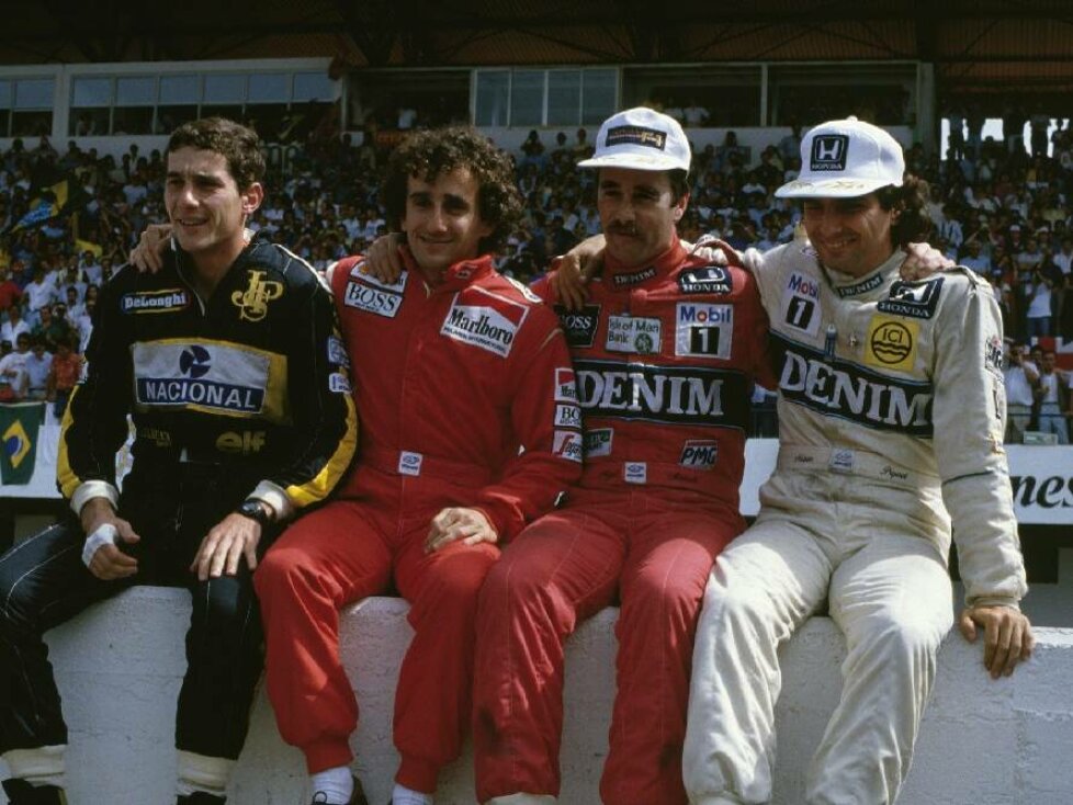 Ayrton Senna, Alain Prost, Nigel Mansell und Nelson Piquet
