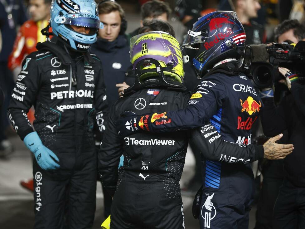 George Russell, Lewis Hamilton, Max Verstappen