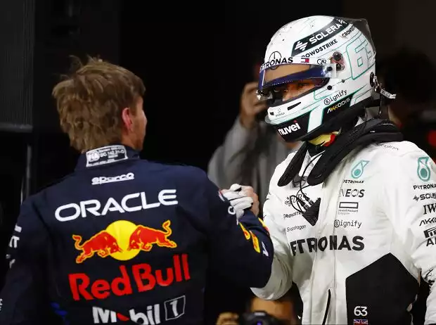 George Russell (Mercedes) und Max Verstappen (Red Bull) beim Formel-1-Rennen in Katar 2024 Titel-Bild zur News: George Russell (Mercedes) und Max Verstappen (Red Bull) beim Formel-1-Rennen in Katar 2024
