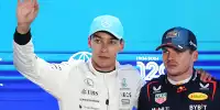 Mercedes-Fahrer George Russell mit Red-Bull-Fahrer Max Verstappen