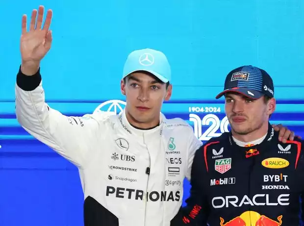 Mercedes-Fahrer George Russell mit Red-Bull-Fahrer Max Verstappen Titel-Bild zur News: Mercedes-Fahrer George Russell mit Red-Bull-Fahrer Max Verstappen
