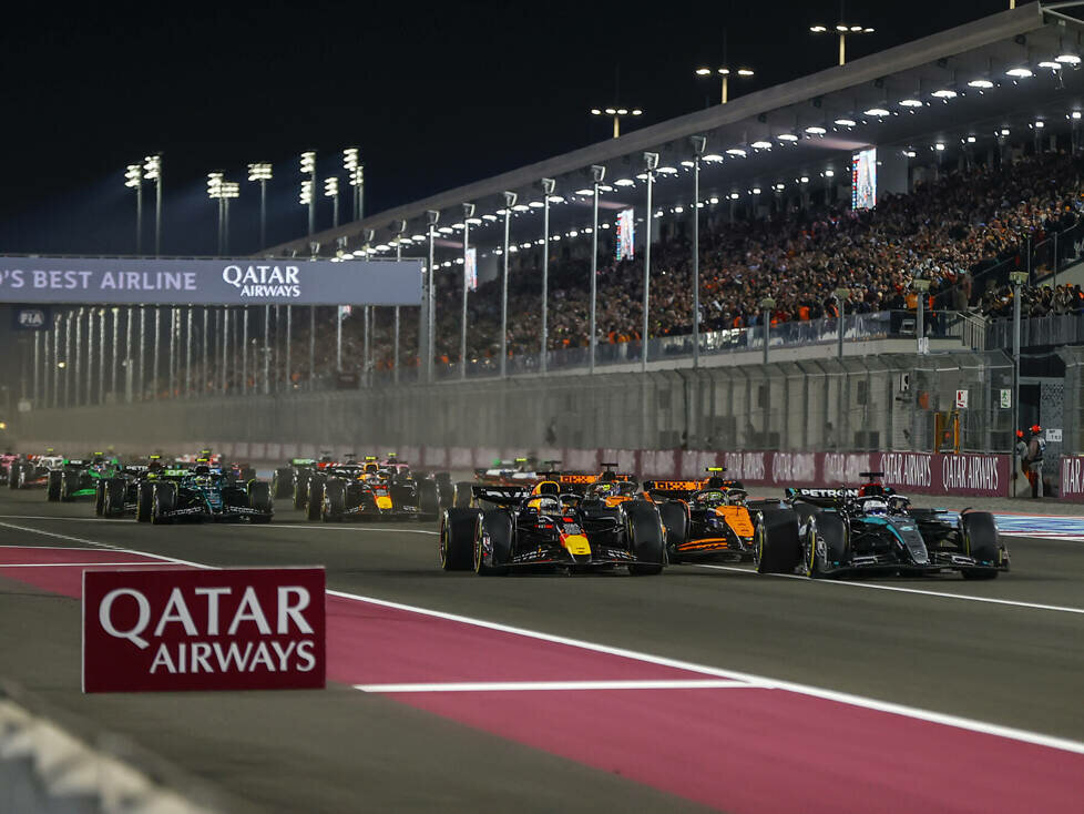 George Russell, Max Verstappen, Lando Norris, Oscar Piastri