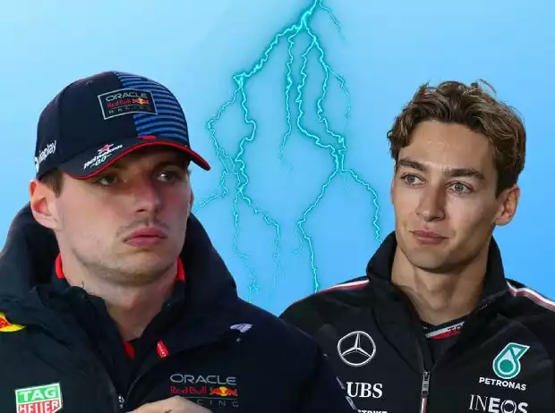 Fotomontage: Max Verstappen und George Russell Titel-Bild zur News: Fotomontage: Max Verstappen und George Russell