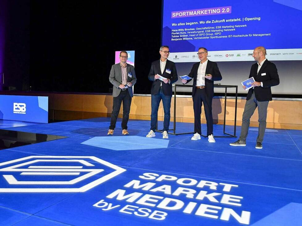 SPORT MARKE MEDIEN 2024: Benjamin Willems, Bildungsexperte der IST-Hochschule; Tobias Gröber, Head of ISPO Group, ISPO; Hans-Willy Brockes, Gründer & Geschäftsführer, ESB Marketing Netzwerk; Florian Kurz, Verwaltungsrat, ESB Marketing Netzwerk
