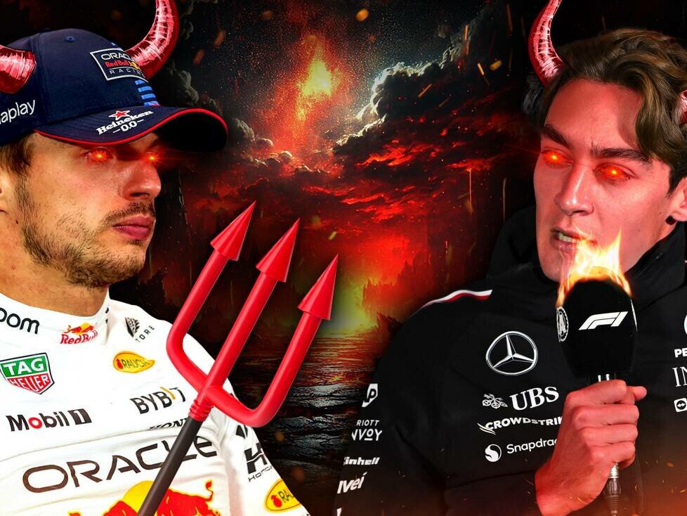 Max Verstappen und George Russell (Fotomontage)
