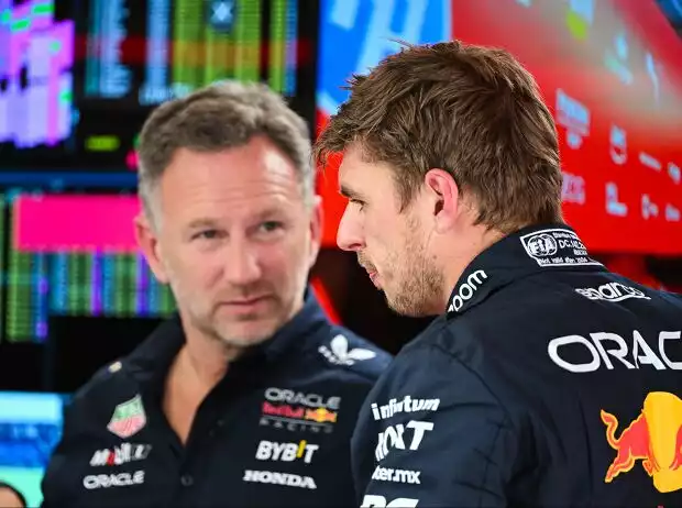 Titel-Bild zur News: Christian Horner und Max Verstappen in der Red-Bull-Garage