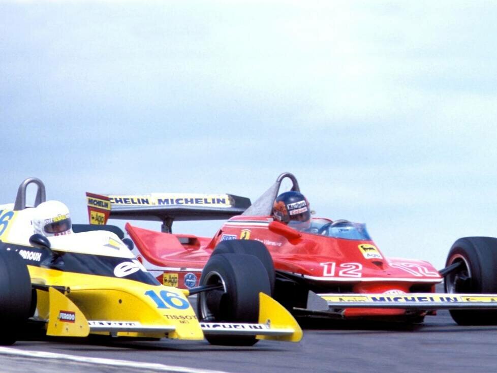 Rene Arnoux im Renault gegen Gilles Villeneuve im Ferrari 1979 in Dijon