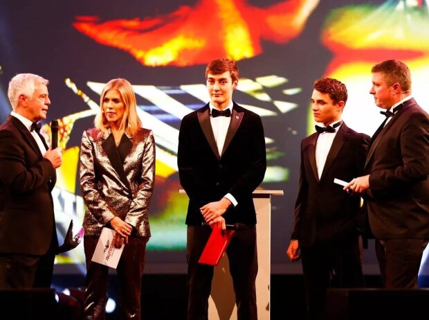 George Russell und Lando Norris auf der Bühne bei den Autosport Awards George Russell und Lando Norris auf der Bühne bei den Autosport Awards