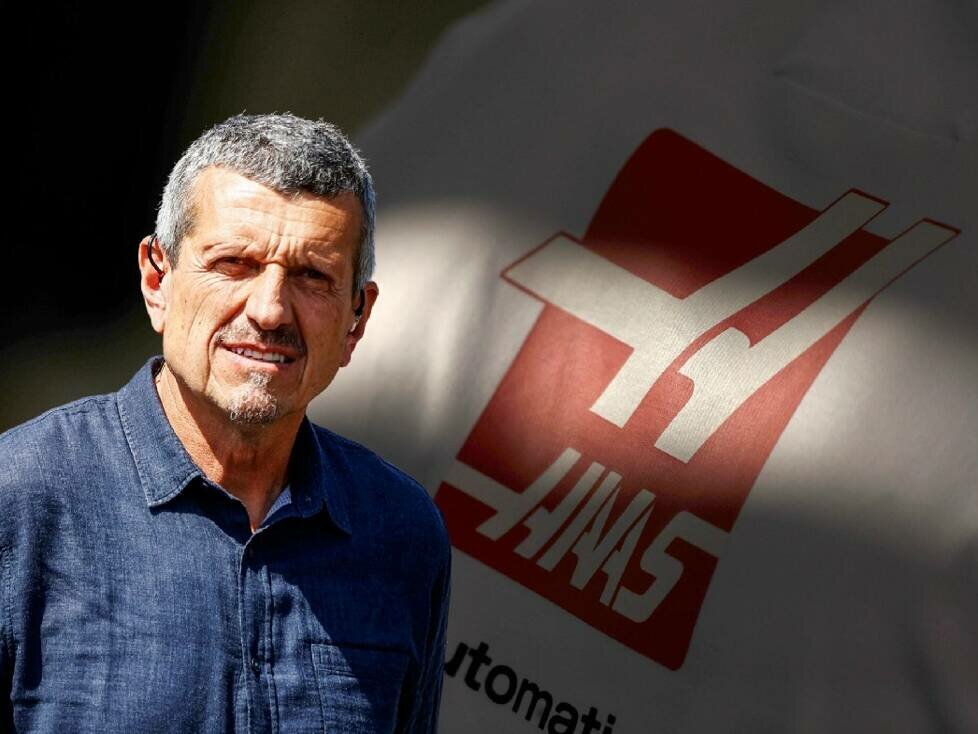 Günther Steiner vor einem Haas-Logo (Fotomontage)