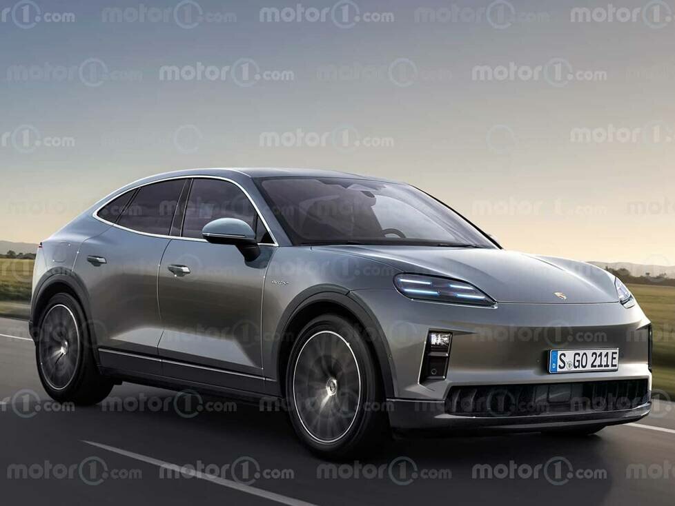 Porsche Cayenne Coupé EV (2025) im Rendering von Motor1.com