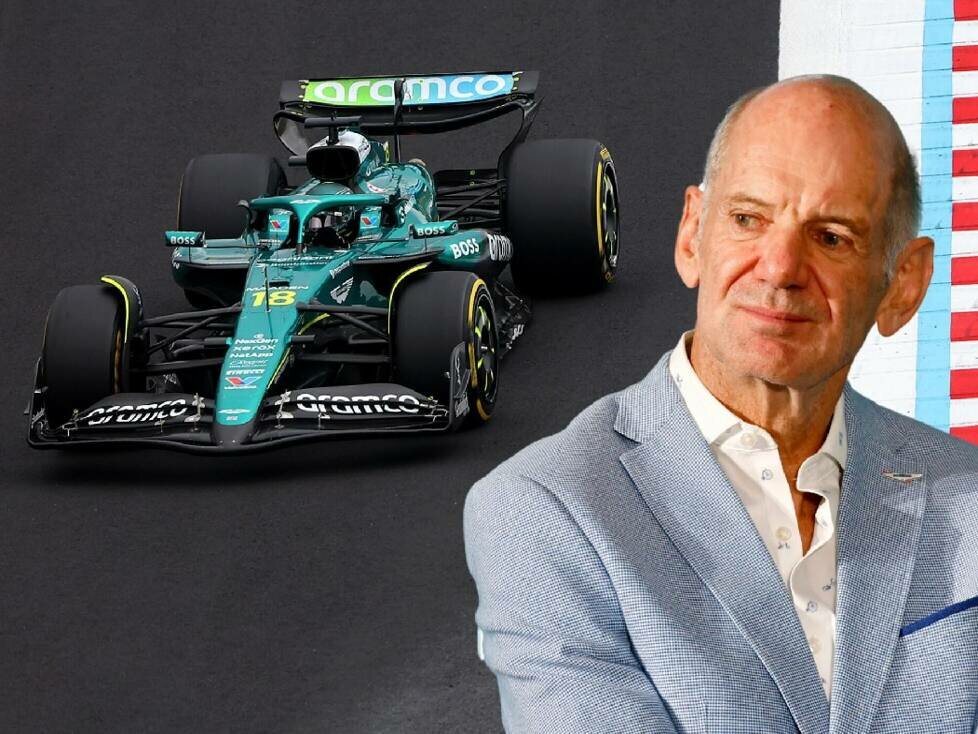 Fotomontage: Der Aston Martin AMR25 und Formel-1-Designer Adrian Newey