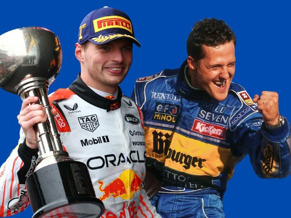 Fotomontage: Max Verstappen in Japan 2025, Michael Schumacher in Japan 1995