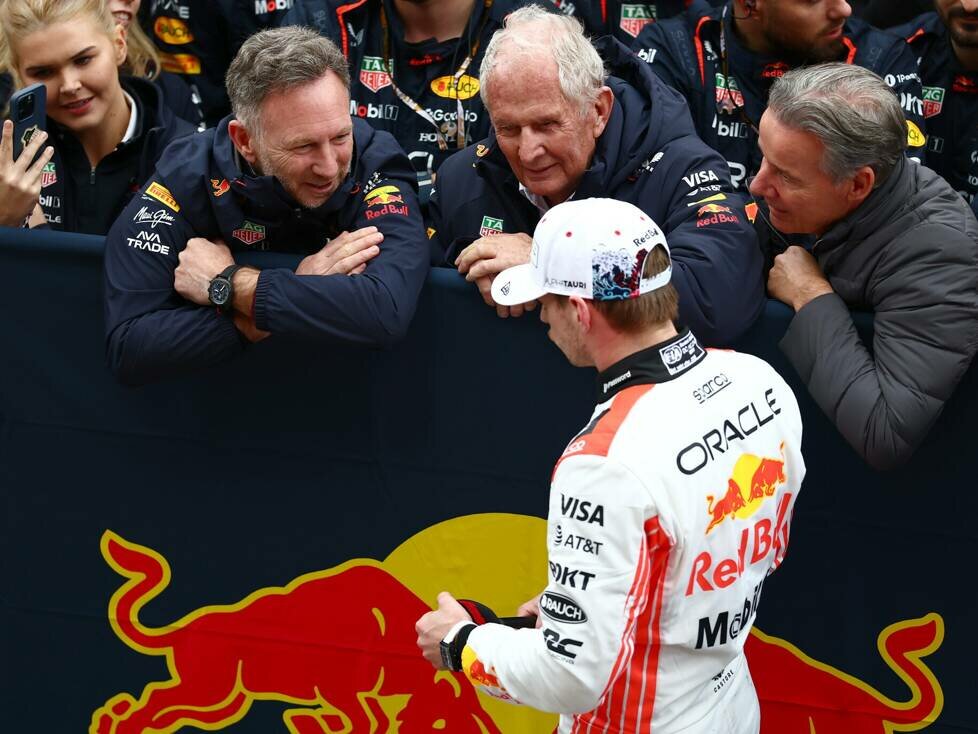 Max Verstappen, Christian Horner, Helmut Marko, Chris Vermeulen
