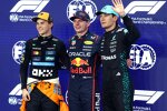 Max Verstappen (Red Bull), Oscar Piastri (McLaren) und George Russell (Mercedes) 