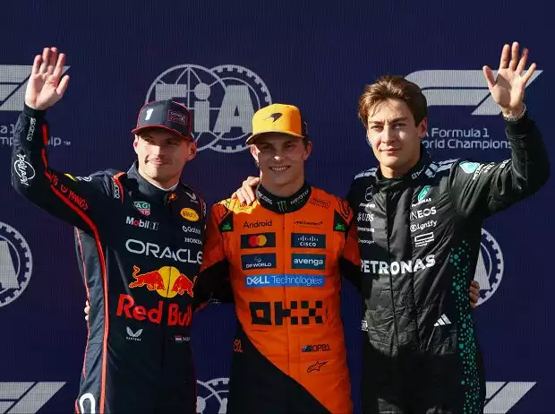Oscar Piastri, Max Verstappen, George Russell Titel-Bild zur News: Oscar Piastri, Max Verstappen, George Russell