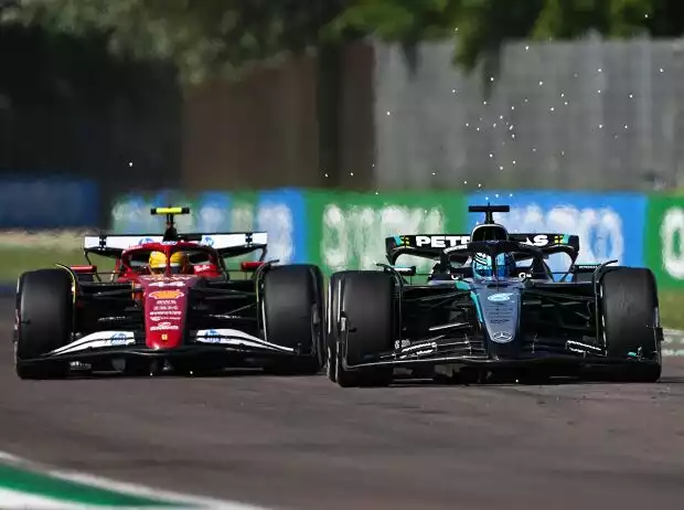 George Russell (Mercedes) und Lewis Hamilton (Ferrari) beim Formel-1-Rennen in Imola 2025 Titel-Bild zur News: George Russell (Mercedes) und Lewis Hamilton (Ferrari) beim Formel-1-Rennen in Imola 2025