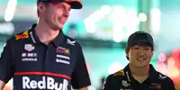Max Verstappen mit seinem Red-Bull-Teamkollegen Yuki Tsunoda