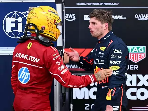 Lewis Hamilton (Ferrari) und Max Verstappen (Red Bull) beim Formel-1-Rennen in Monaco 2025 Titel-Bild zur News: Lewis Hamilton (Ferrari) und Max Verstappen (Red Bull) beim Formel-1-Rennen in Monaco 2025