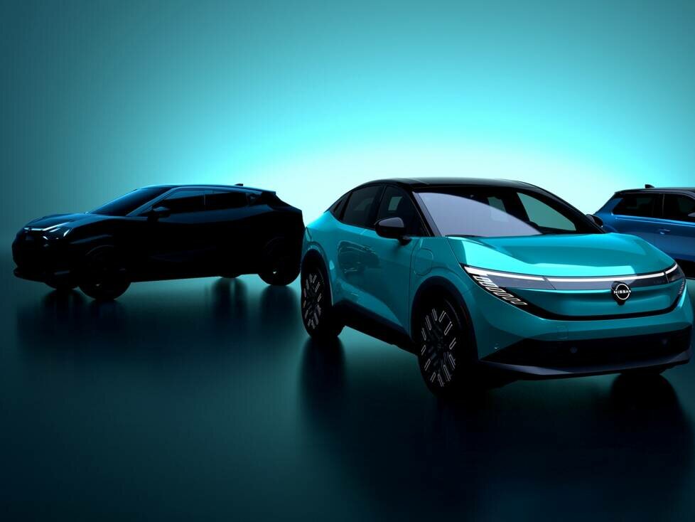 Der Nissan Juke als Teaser. Der elektrische Crossover ist auf der linken Seite kaum sichtbar