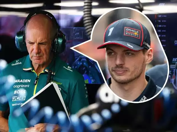 Adrian Newey mit einem Porträt von Max Verstappen (Fotomontage) Titel-Bild zur News: Adrian Newey mit einem Porträt von Max Verstappen (Fotomontage)