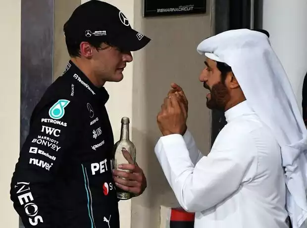 Viel zu diskutieren: George Russell und FIA-Präsident Mohammed bin Sulayem Titel-Bild zur News: Viel zu diskutieren: George Russell und FIA-Präsident Mohammed bin Sulayem