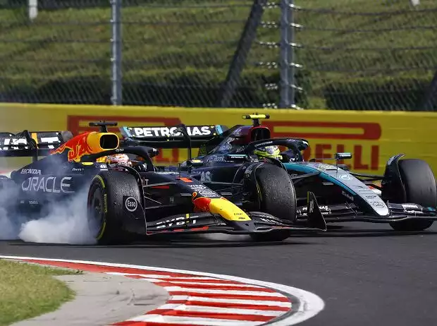 Max Verstappen bremst sich innen neben Lewis Hamilton Titel-Bild zur News: Max Verstappen bremst sich innen neben Lewis Hamilton