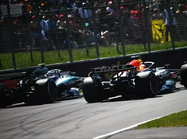 Andrea Kimi Antonelli (Mercedes) und Max Verstappen (Red Bull RB21) beim Formel-1-Rennen in Kanada 2025 Titel-Bild zur News: Andrea Kimi Antonelli (Mercedes) und Max Verstappen (Red Bull RB21) beim Formel-1-Rennen in Kanada 2025