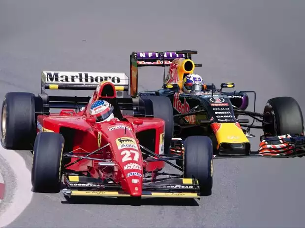 Titel-Bild zur News: Fotomontage: Der Ferrari von 1995 vor dem Red Bull von 2015