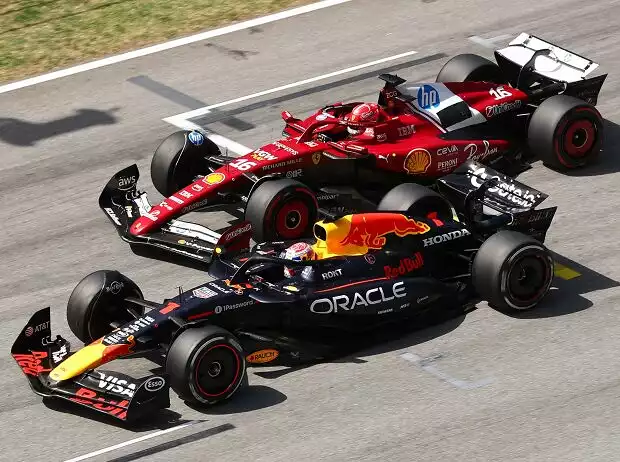 Charles Leclerc (Ferrari SF-25) und Max Verstappen (Red Bull RB21) beim Formel-1-Rennen in Spanien 2025 Titel-Bild zur News: Charles Leclerc (Ferrari SF-25) und Max Verstappen (Red Bull RB21) beim Formel-1-Rennen in Spanien 2025