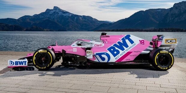 Hier steht der Racing-Point-Rennwagen von Sergio Perez und Lance Stroll im neuen Design für die Formel-1-Saison 2020! Weitere Bilder in unserer Fotostrecke!
