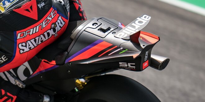 Aprilia beschreitet neue Wege bei der Aerodynamik - Heckflügel an einem MotoGP-Bike