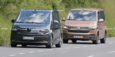 Volkswagen T7 (2021) quasi ungetarnt erwischt, testet mit aktuellem VW Bus
